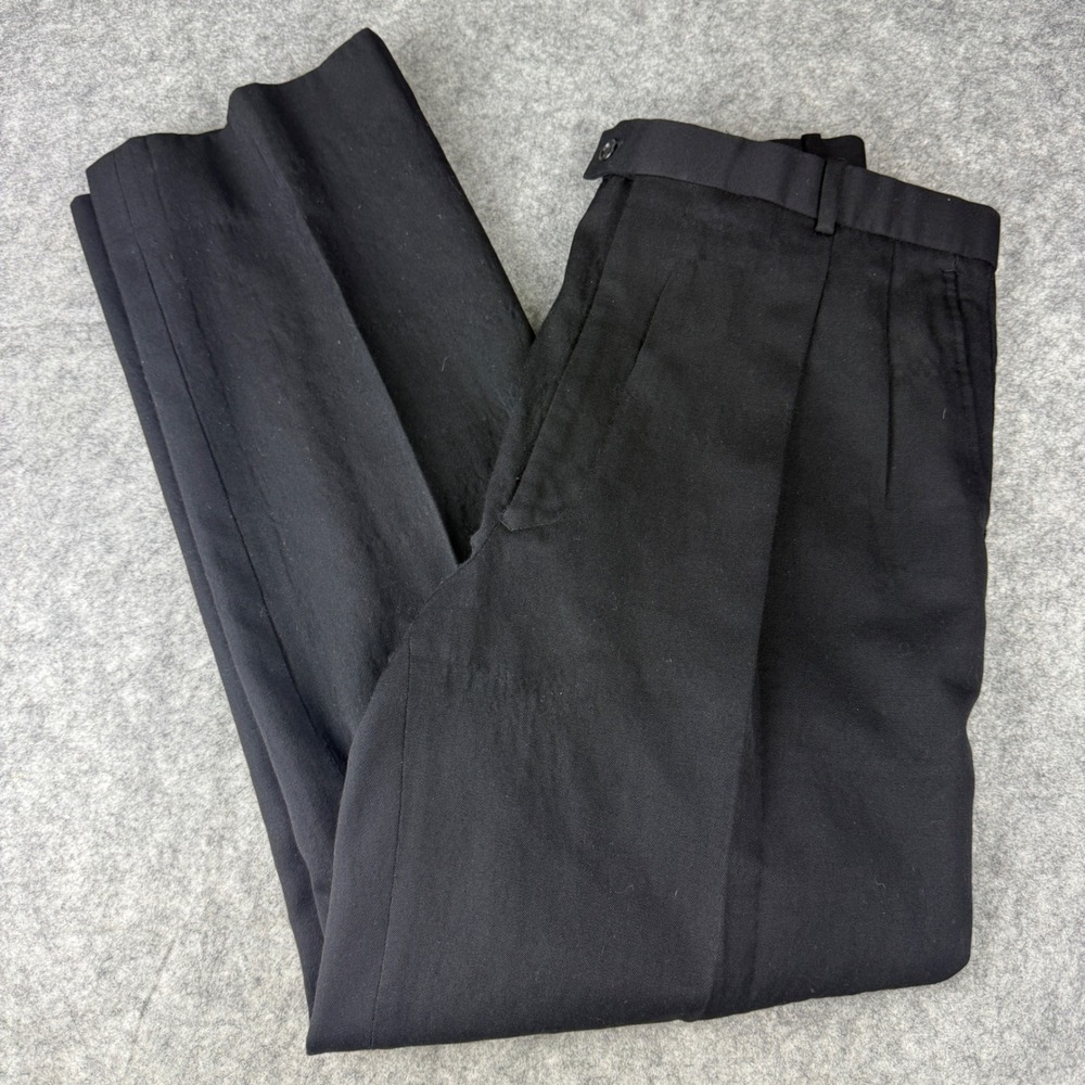 Mens Black 100% Wool Pleated Dress Pants Trousers Size 36L RN 74276